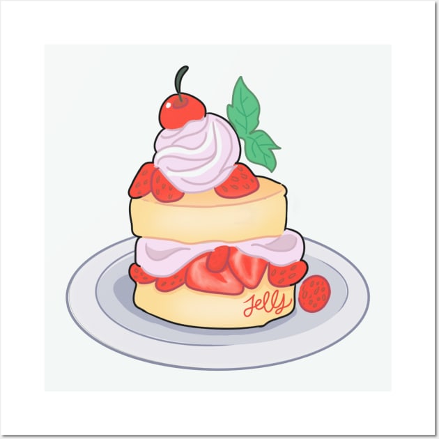 Jelly strawberry shortcake dessert doodle style Wall Art by Jellyworldofficial